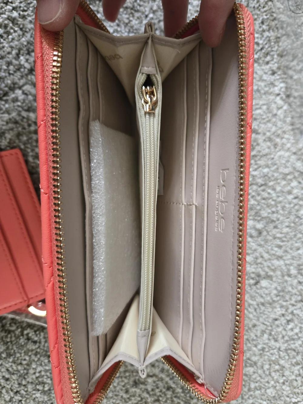 bebe Coral Wristlet With Card Holder with Gold Hardware